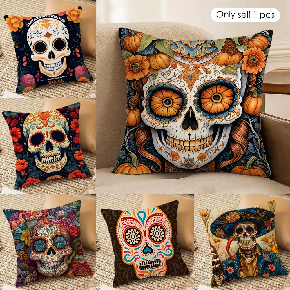 Abstract Day Of The Dead Cushion Cover Silky Short Plush Invisible Zipper Dustproof Sofa Pillow Case For Home Decor