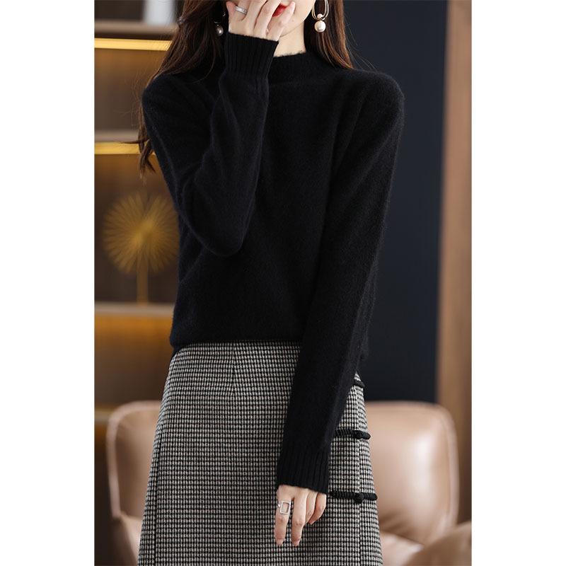 Women's High Neck Loose Pullover: Pure Wool & Cashmere Knit Sweater, Autumn/Winter Base Layer