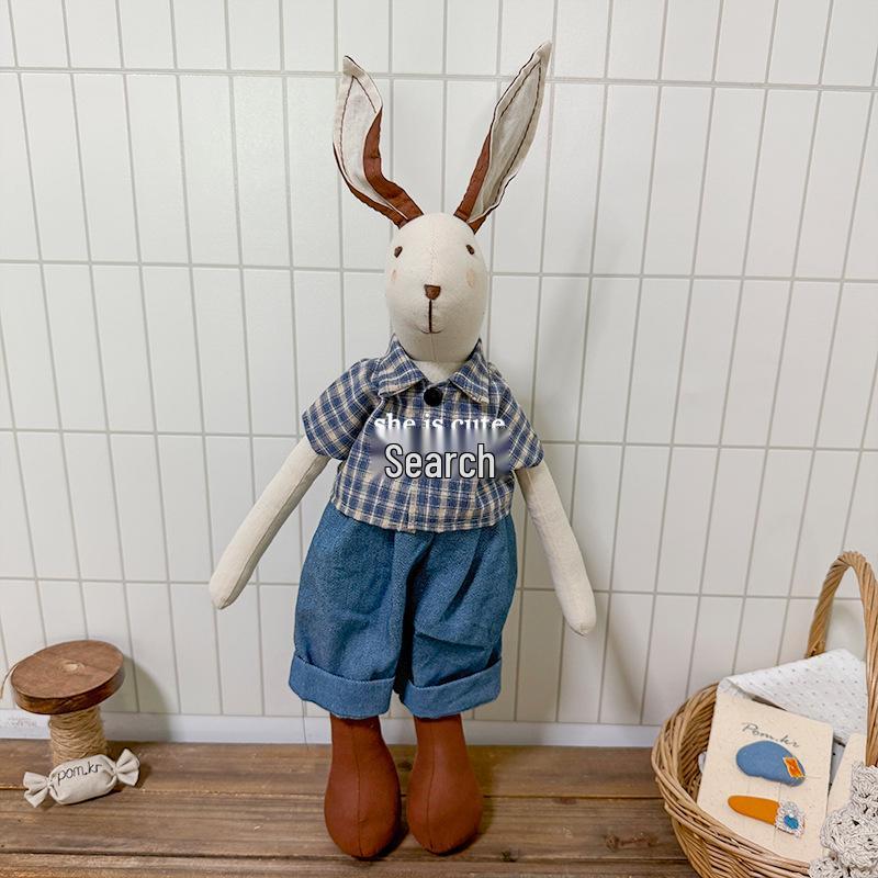 Nordic Handmade Long-Legged Rabbit Doll - Cotton Linen Fabric, Standable, Perfect Birthday Gift Ornament for Kids.