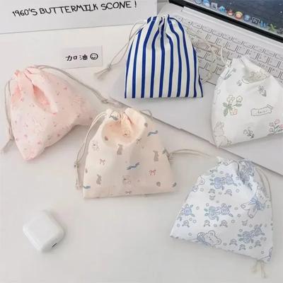 Cute Flower Animall Print Reusable Cotton Line Bag Drawstring Pouches Candy Favor Holder Jewelry Party Socks Gifts Storeage Bag