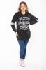Women's Style Big Size Sweatshirt Large Size Black Three Thread Sweatshirt With Ribbon Inside