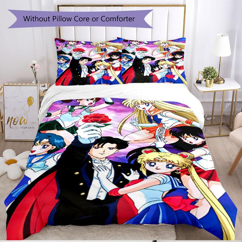 3pcs Duvet Cover Set (1*Duvet Cover + 2*Pillowcase, Without Core), Sailor Moon Print Soft All‑Season Bedding Set, Home Bedroom Decor Gift