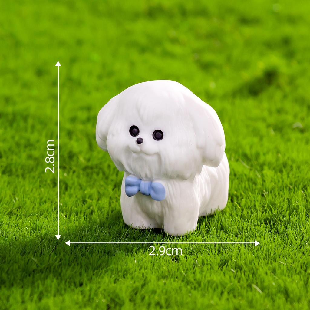 Cute White Running Puppy 3D Resin Figurine Pet Dog Bichon Frise Desktop Decoration Garden Moss Miniatures Sence DIY Decoration