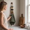 Boho Styl Nástěnná Dekorace pro Vstupní Halou Korálkový Dvojitý Kruhový Věšák na Ručníky, Rustikální Dřevěný Prostorově Úsporný Jedinečný Domácí Dekorace Stojan, Montovaný Konopný Provaz