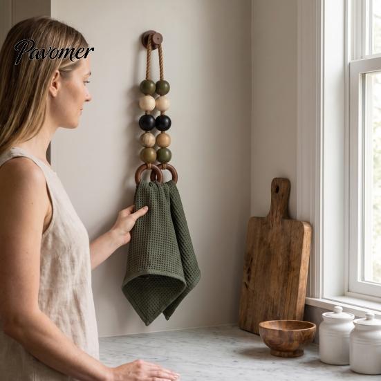 Boho Styl Nástěnná Dekorace pro Vstupní Halou Korálkový Dvojitý Kruhový Věšák na Ručníky, Rustikální Dřevěný Prostorově Úsporný Jedinečný Domácí Dekorace Stojan, Montovaný Konopný Provaz