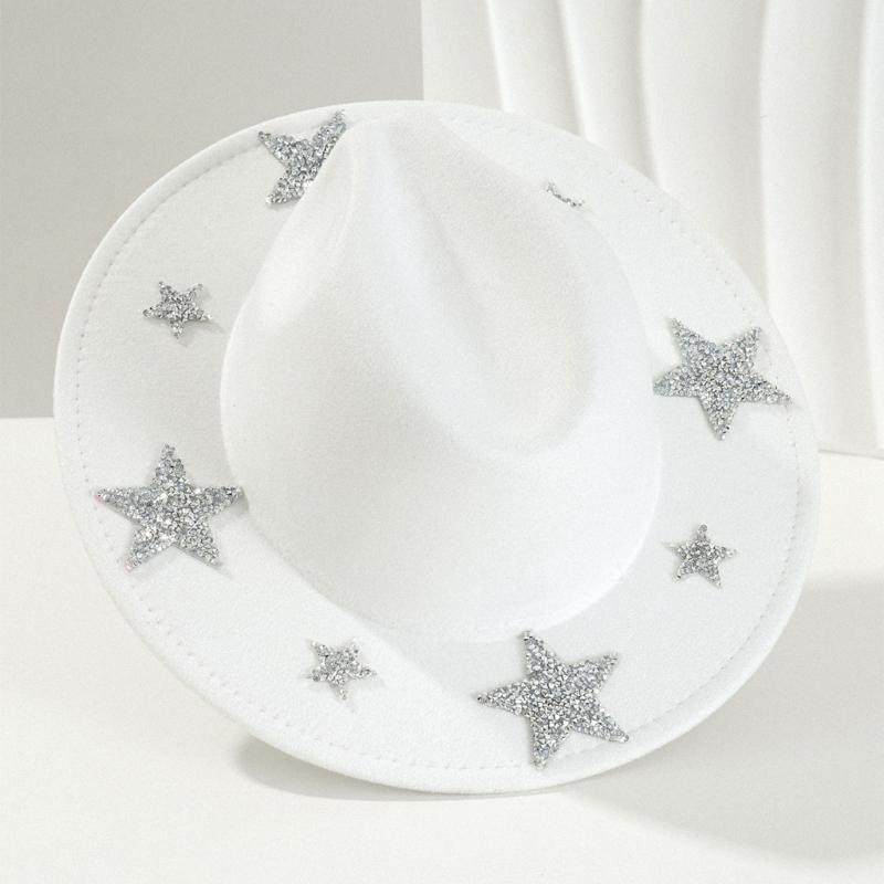 Sparkling Rhinestones Star Western Hat For Women Oversized Comfortable Hat Headpiece All Weather Stylish Headwear