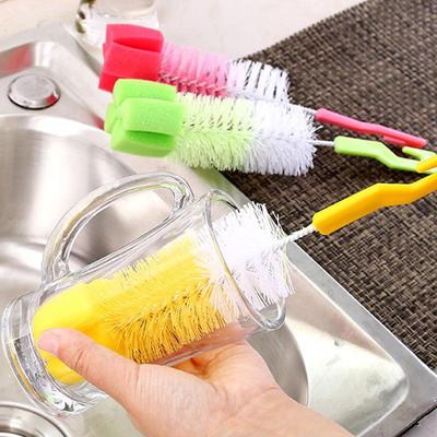 Long-Handled 360° Rotating Baby Bottle & Glass Cleaning Brush with Fine Bristles and Sponge