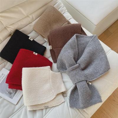 Women's Pure Color Wool Scarf: Knitted, Korean Style, Autumn/Winter Neck Protection, Lazy Style. Perfect for Students.