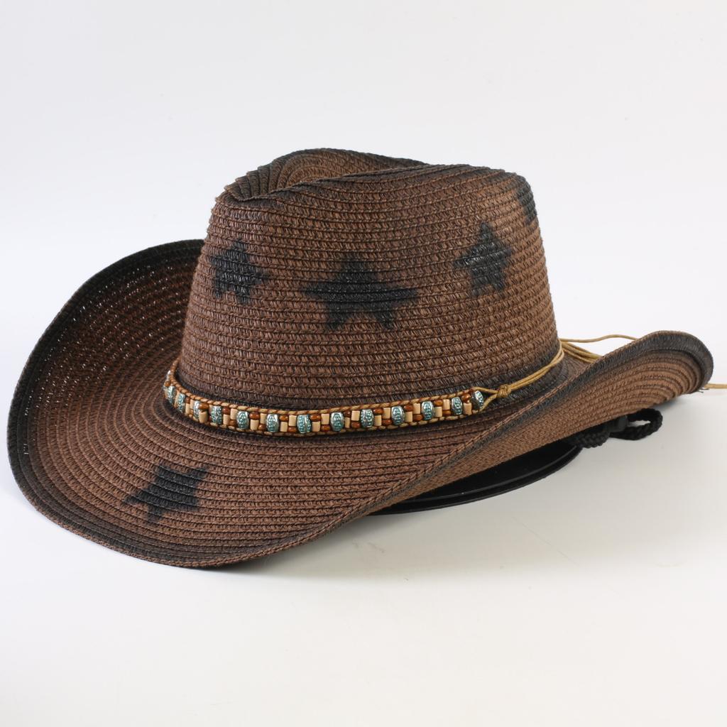 Popular Western Cowboy Straw Hat Men's and Women's Fashion Shade Straw Hat Classic Outdoor Western Cowboy Hat