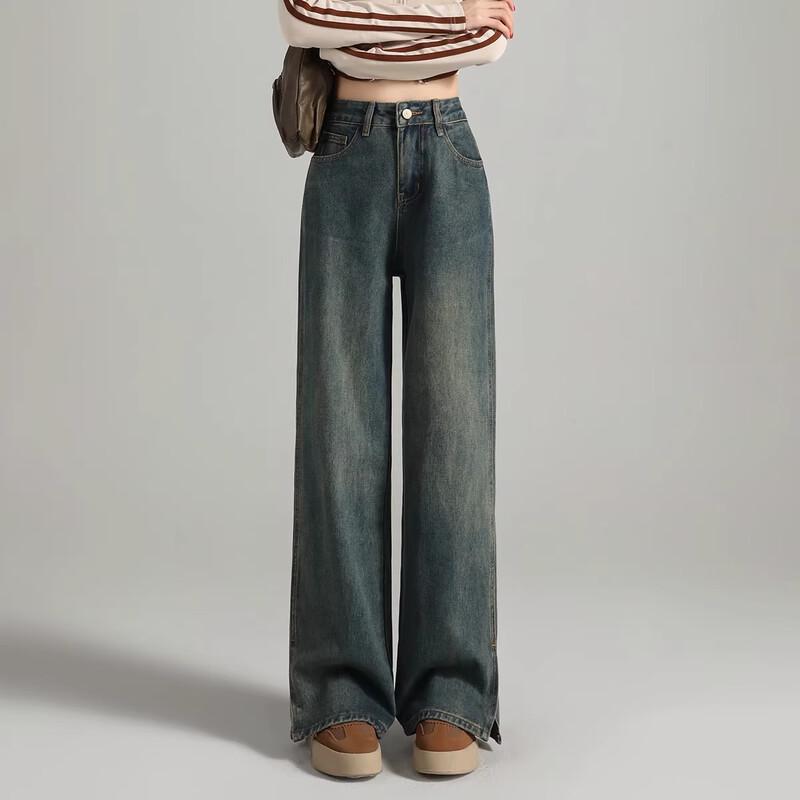 

Женские джинсы TonLion в стиле ретро с разрезами по низу и широкими штанинами 28