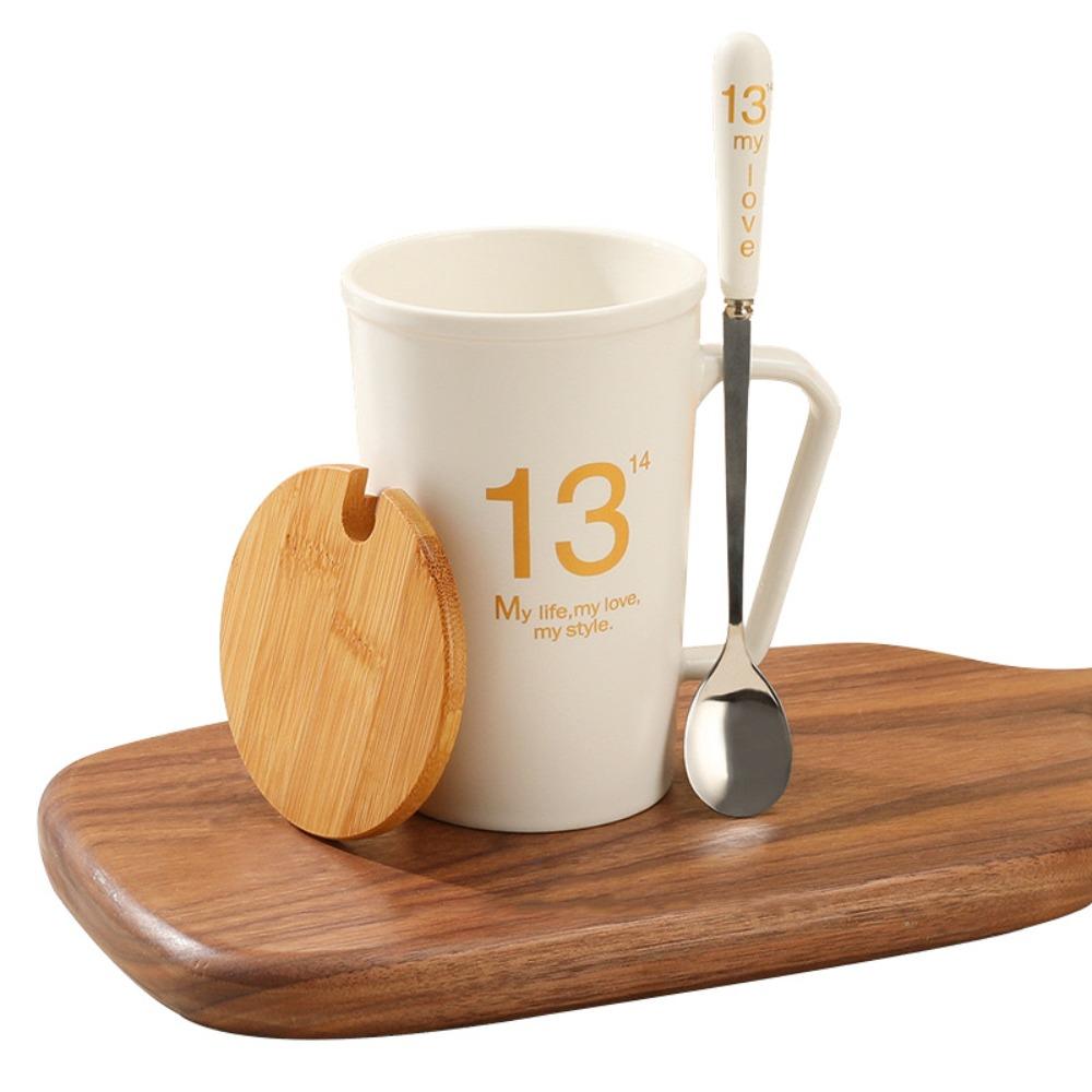 

Large capacity couple ceramic cup with lid spoon 1314 pairs of cups milk coffee mug creative gift 301-400ml