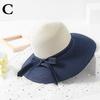 FashionTwo-color Patchwork Striped Bowknot Summer Sun Hat Women Straw Beach Hat Large Brimmed Hat
