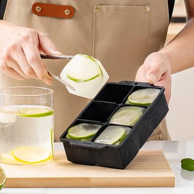 6 Grid Ice Cube Tray Silicone Ice Mold Big Ice Cube Maker Square Silicone Mold Ice Tray with Lid Home Bar Kitchen Accessories