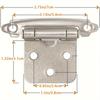 10-Pack Self-Closing Cabinet Door Hinges with Soft Close Silicone Bumper Pads, 1/2 Inch Overlay Brushed Nickel Finish, Powder Coated Metal Hinges