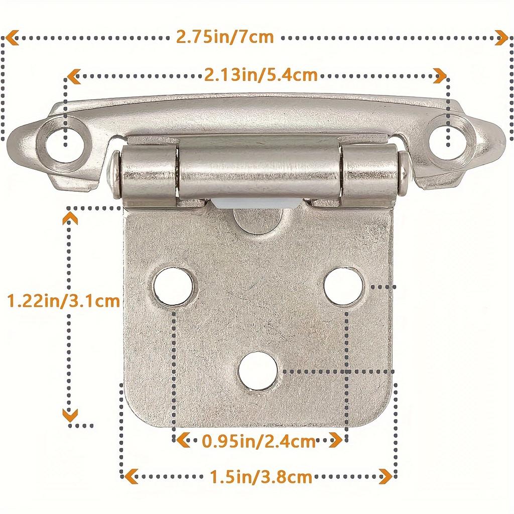 10-Pack Self-Closing Cabinet Door Hinges with Soft Close Silicone Bumper Pads, 1/2 Inch Overlay Brushed Nickel Finish, Powder Coated Metal Hinges