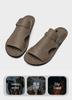 Men's Breathable Cowhide Beach Slippers - Soft Sole Roman Sandals, Size 47