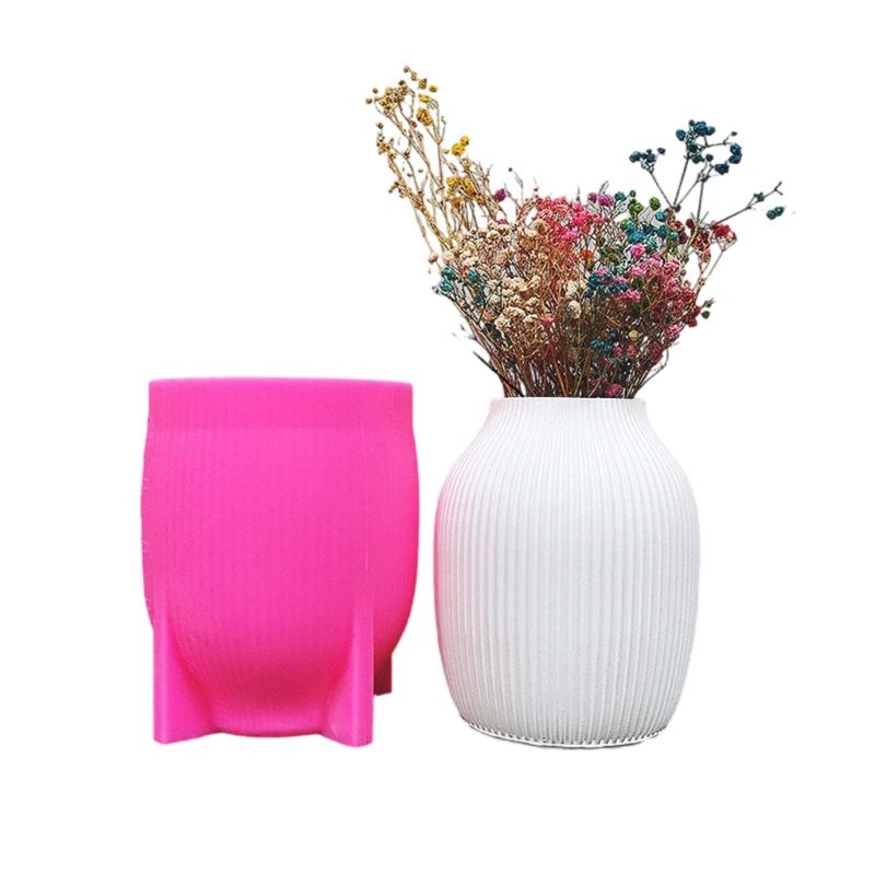 Striped Designs Silicone Vase Molds Makeup Brush Organizers Moulds Suitable for Making Flowerpot and Makeup Brush Holder
