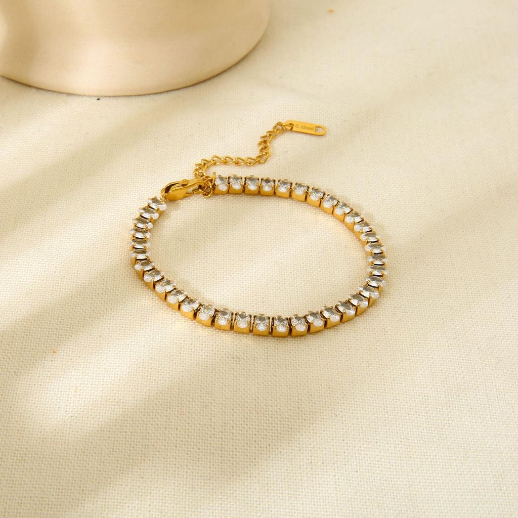 European and American Ins Light Luxury Zircon Tennis Chain Necklace Bracelet 18K Gold Stainless Steel High-end Jewelry Women