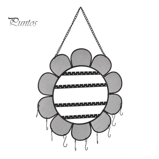 

Подставка для сережек с металлической цепочкой в форме цветка, сетчатый дизайн, большая вместимость, настенное украшение, подвесной держатель для ювелирных изделий, магазин, органайзер для ожерелий чёрный