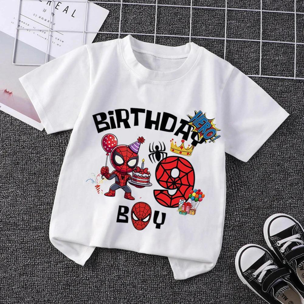 Marvel Spiderman Kids Birthday Party Tshirts Baby Number 1-9 T-Shirt Children Fashion Tops Tees Boys TShirt Parent Child Clothes