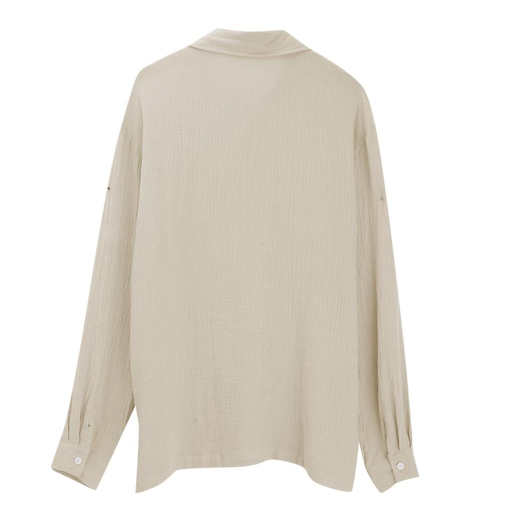 Men's Cotton Shirts Long Sleeve Casual Button Down Textured T-Shirt Loose Vacation Beach Lightweight Topsrt