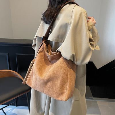 Casual Versatile Suede Large-capacity Bag Women's 2025 Autumn and Winter New Casual Shoulder Bag Wide Shoulder Strap Tote Bag