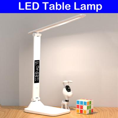 Lámpara de Mesa Plegable USB Lectura Táctil Regulable Protección Ocular Con Reloj Despertador Termómetro Lámpara de Escritorio LED Carga USB Luz Nocturna