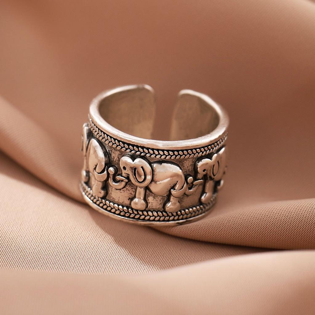 Nuovi Creativi Belli Retro Animali Gioielli in Argento Sterling 925 Personalità Stile Etnico Gruppo di Elefanti Anelli Apribili R140