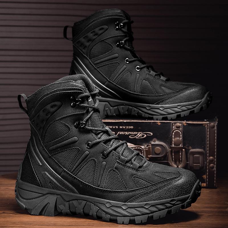 Plus Size Men's High-Top Wear-Resistant Non-Slip Hiking Boots for Outdoor Trekking and Off-Road Combat