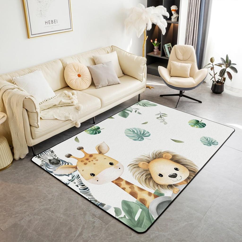 Erosebridal Nursery Jungle Animal Kids Area Rug 4'11" x 3'3" | Safari Elephant Giraffe Carpet for Boys Girls Cartoon Koala Lion Indoor Floor