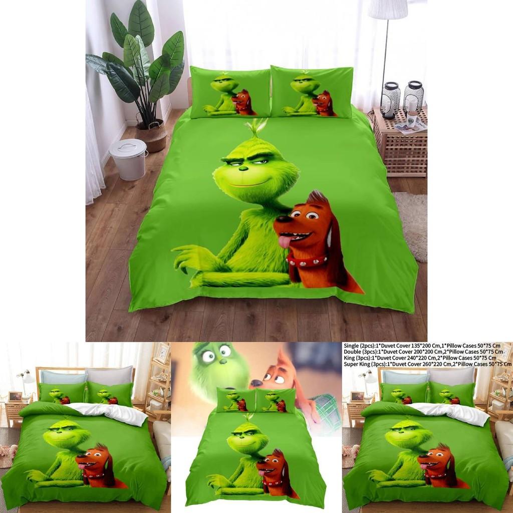Das Grinch Zeichentrickfigur 3D-gedruckte Bettbezug-Set für moderne Schlafzimmerdekoration