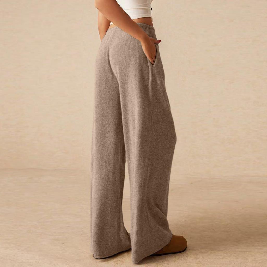 Women's Color Elastic Waist Wide Leg Pants, Casual Trousers for Daily Wear