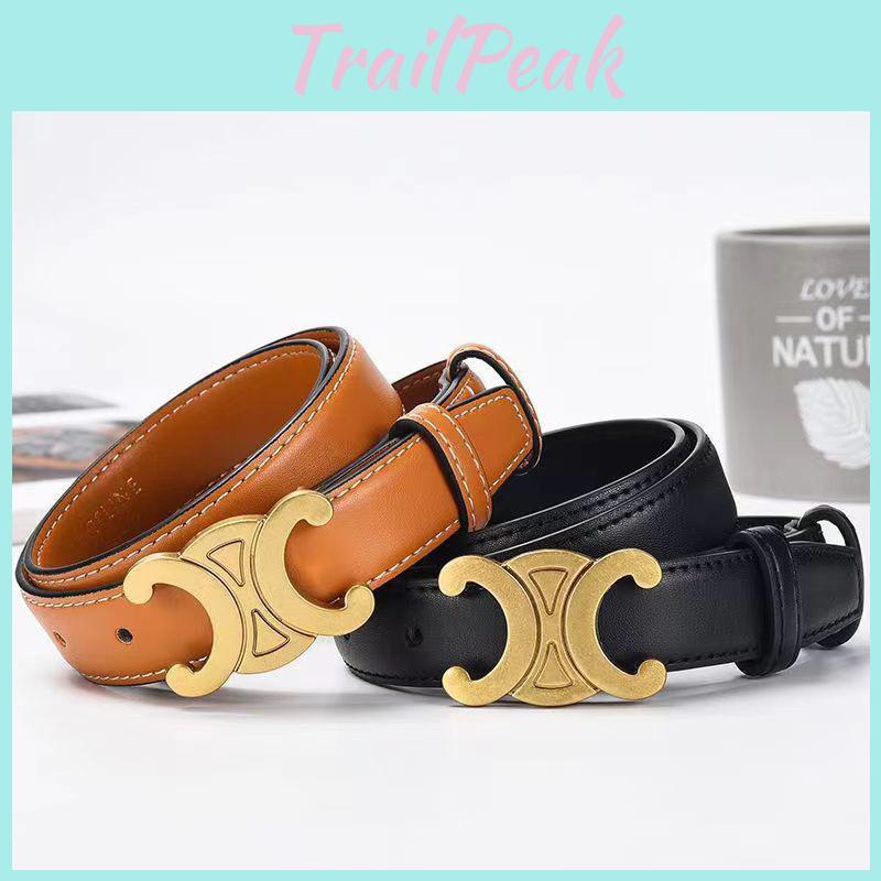 Fashionable Solid Color Gold Buckle Design Women Double Layer Belt Cowhide