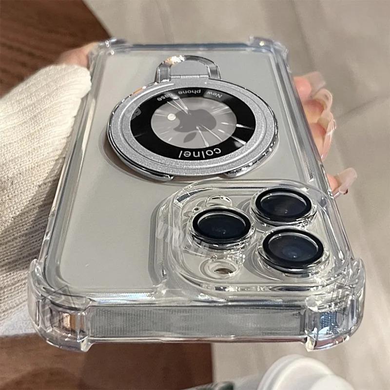 Shockproof Plating Soft TPU Bracket Phone Case for IPhone 17 Air 16 15 14 13 11 12 Pro Max Plus Magsafe Magnetic Protect Cover