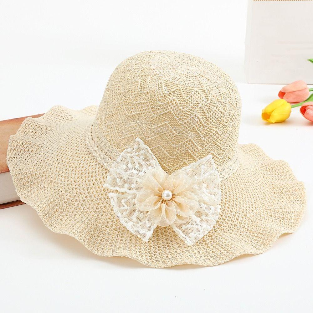 Adjustable Ruffle Sun Hat Breathable Beach Sun Hat Sweet Wide Brim Straw Hat  For Women Girls