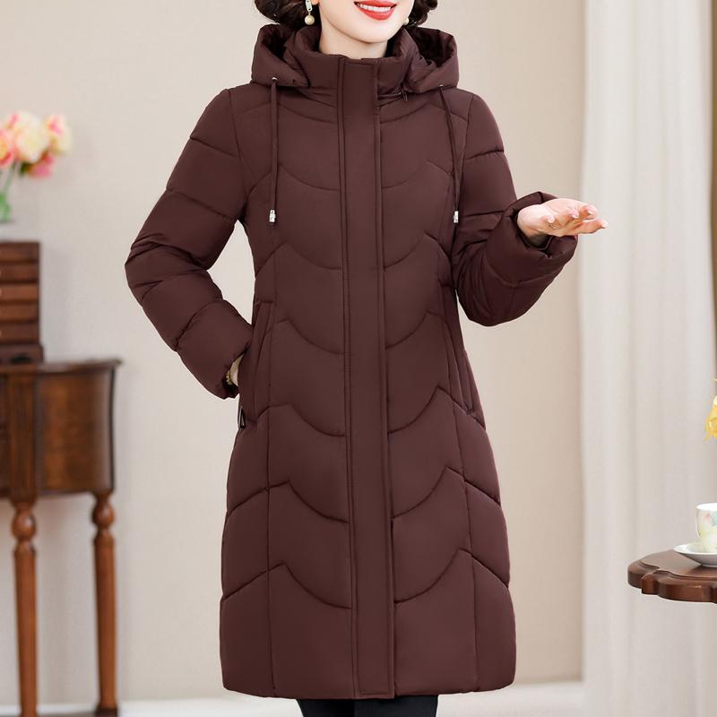 Casacos Longos Femininos de Meia-Idade Parkas de Inverno com Capuz Elegantes Soltos Grossos Quentes Tamanho Plus Agasalhos Jaquetas Femininas