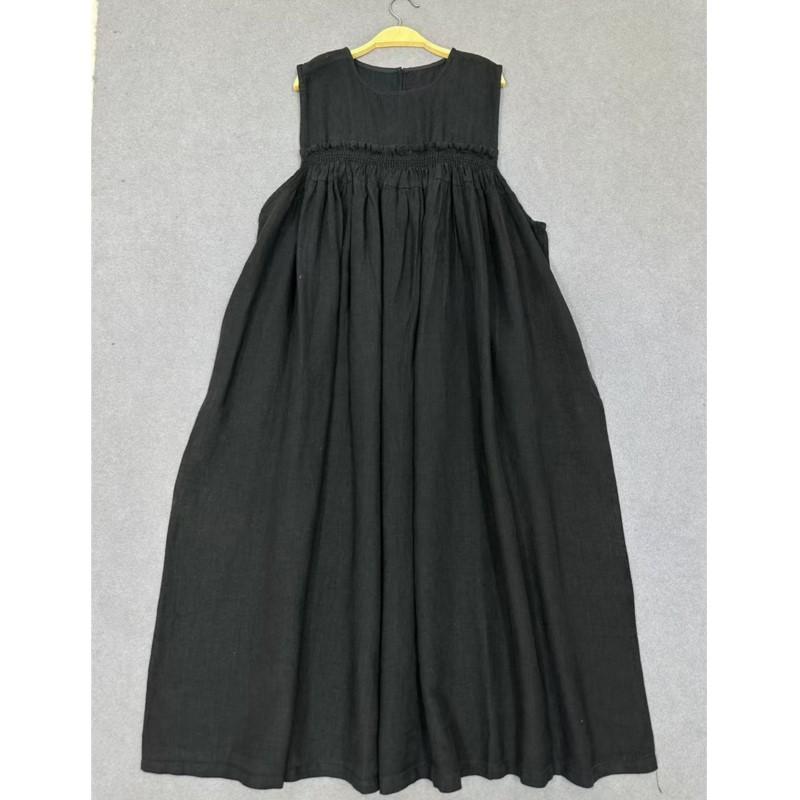 Johnature Lässiges ärmelloses Stilkleid für Damen Sommer Lässig Locker Einfach Elastische Taille Kleider