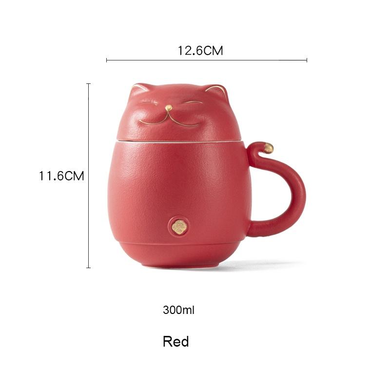 300ml Cute Cat Ceramic Mug Creative Office Cup with Lid Filter Tea Cup