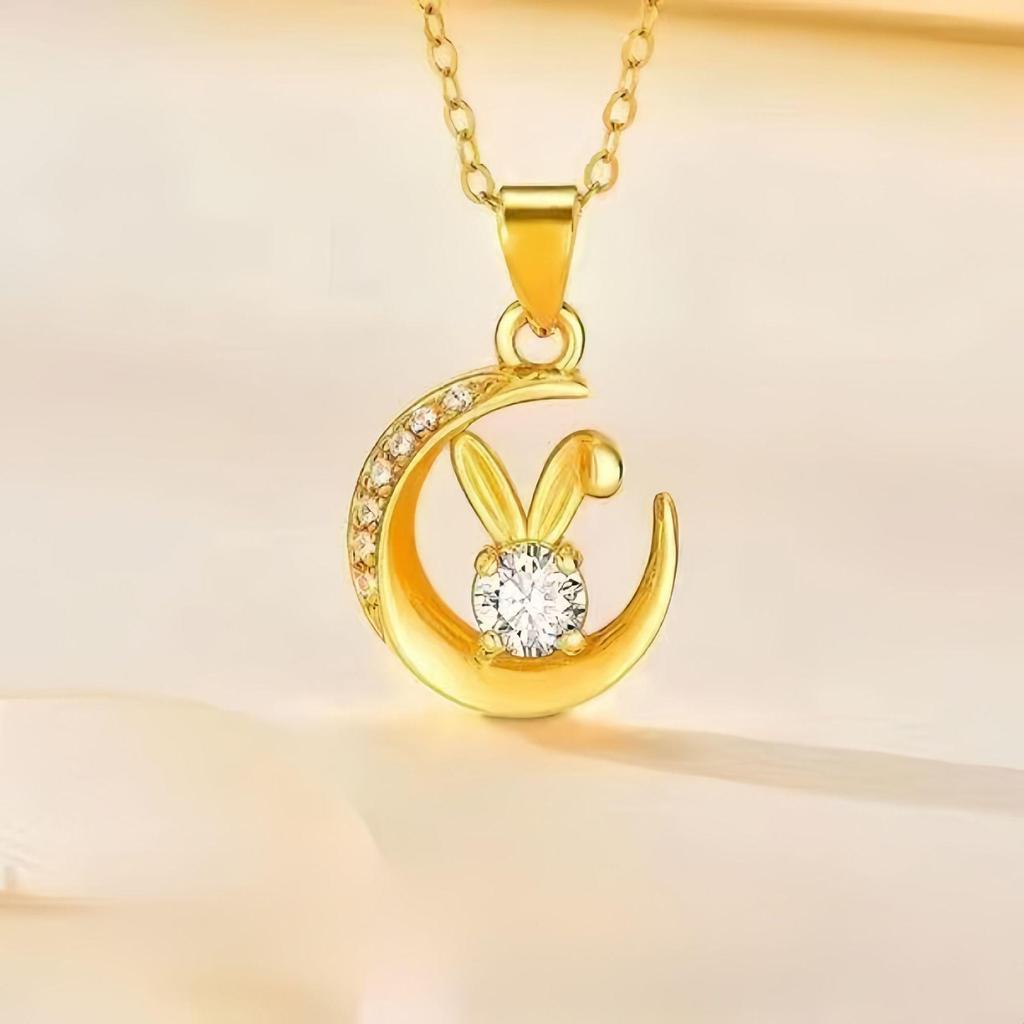 Jahr der Schlange: Goldener Mondhase Wächter Halskette - Retro Chinesischer Stil Anhänger Geschenk für Freunde