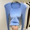 Autumn and Winter Inner Bottoming Shirt Slim Top Solid Color Irregular Square Neck Mink Fleece Sweater Knitted Sweater