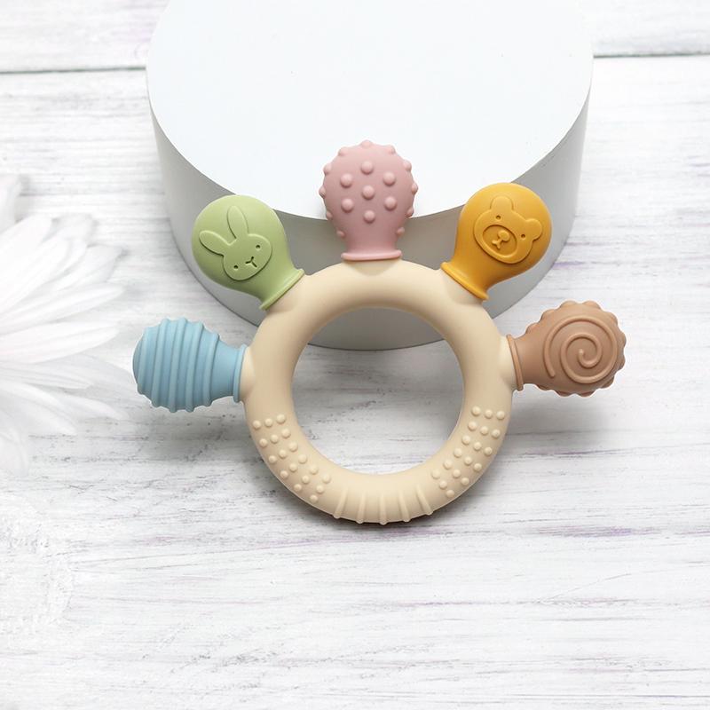 New Hand Multicolor Silicone Baby Ring Teether Anxiety Teething Toys 0-12 Months Chew Beads Sensory Gum Relief Soother Baby