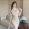 Spicy Chic Chest-Revealing Short-Sleeve Retro Qipao Dress - Fashionable, Slimming, Hip-Hugging Skirt