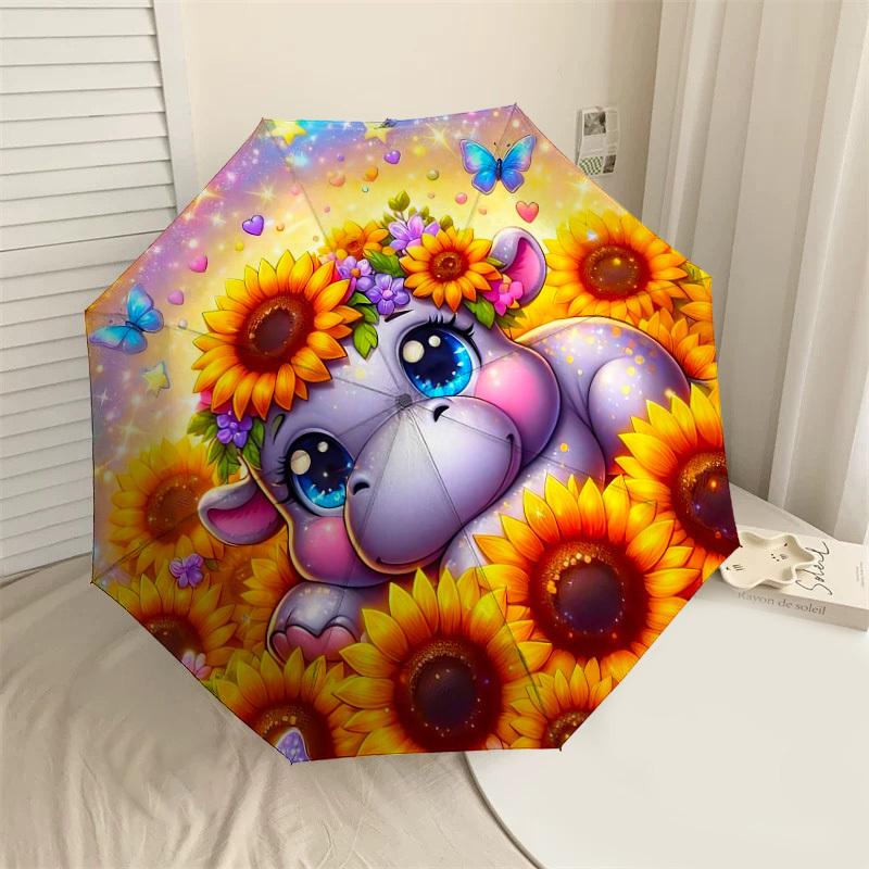 

1PC Sunflower Hippo Umbrella-8-Rib Reinforced Portable Folding Travel Suitable for All Seasons Outdoor Daily Use Is an Ideal Choice -F354