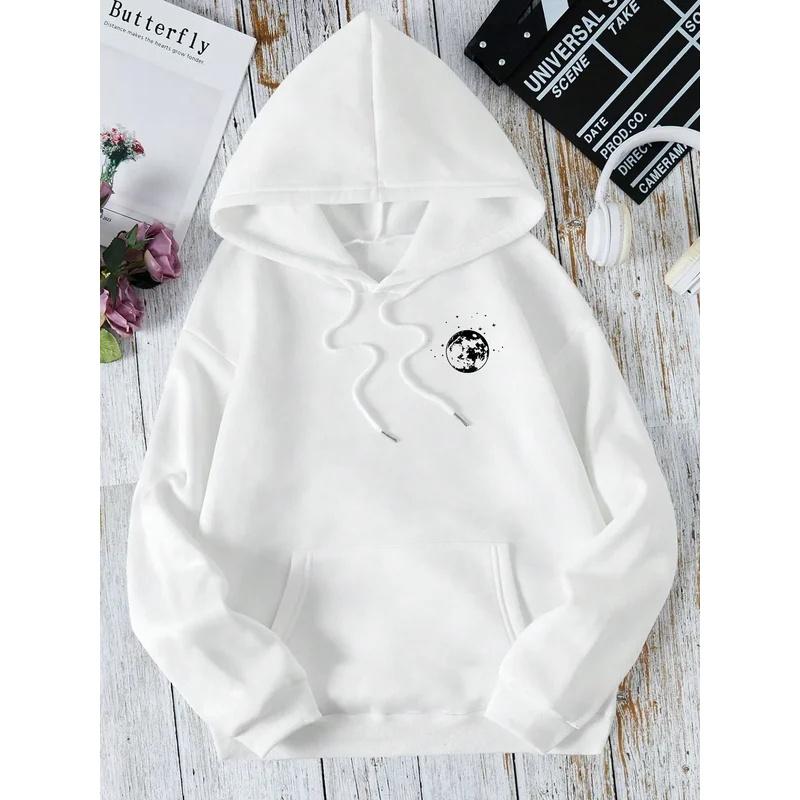 New Hoodies with Different Moon Prints, Front and Back Printed Hoodies Casual and Fashionable Y2K Women's Clothing High Street