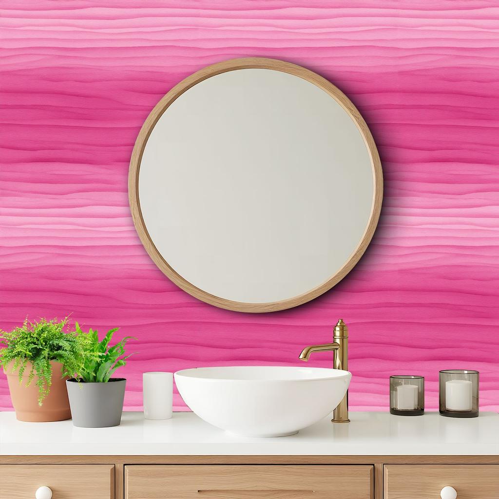 Pink Gradient Waves Wallpaper 22.83"X118" Waterproof Wallpaper for Living Room/Bedroom/Bathroom PVC Wall Sticker