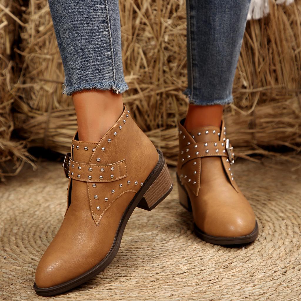 Fashion Plus Size 36-43 Shoes for Women Autumn Winter Women Pointed Toe Leather Comfortable Ankle Boots Casual Rivet Platform Shoes