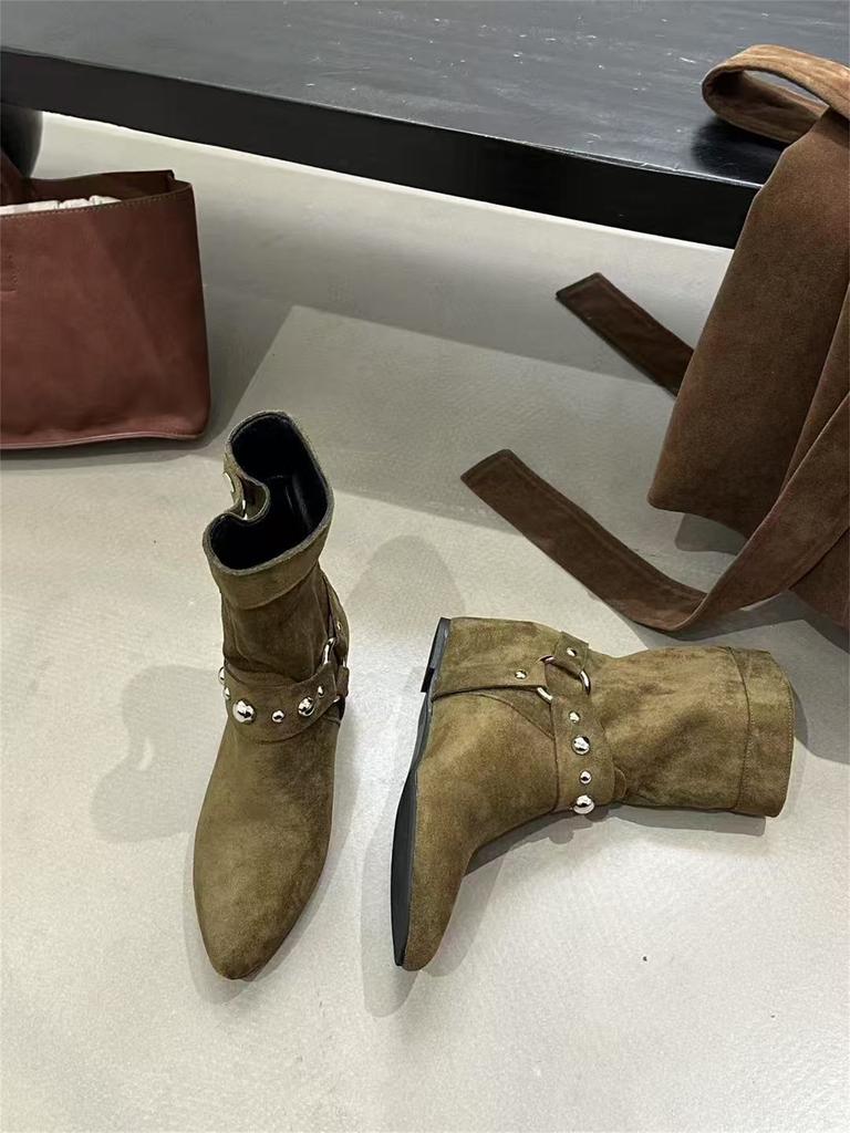 Inner Height Increasing Suede Western Cowboy Boots Women's Boots 2025 Autumn Pointed Brown Merad Liuding Martin Boots