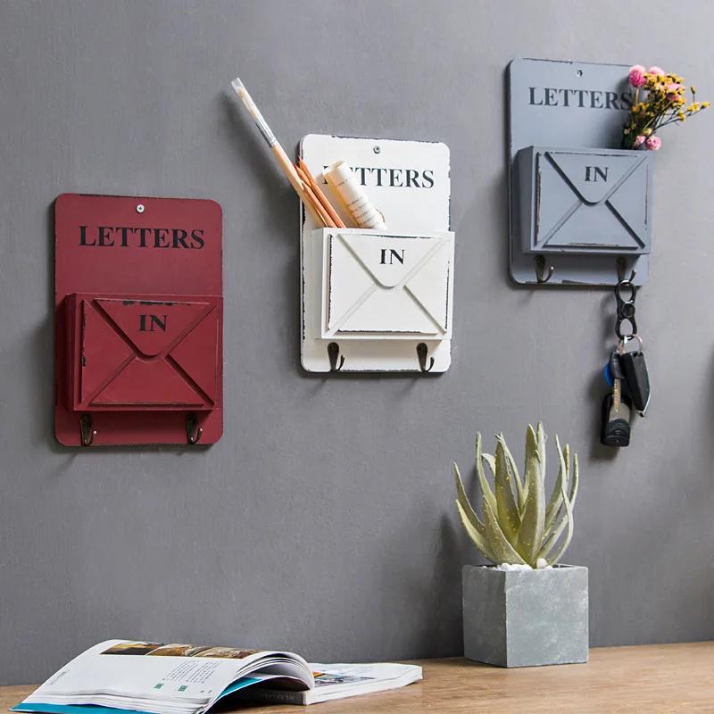 Creative Multifunction Keys Storage Box Hanging Hooks Envelope Sundries Retro Shelf Wood Boxes Vintage Home Wall Decoration