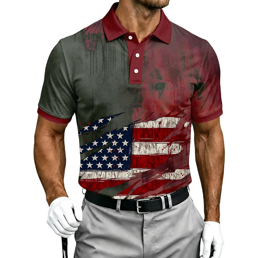 Men's Short Sleeve Polo Shirt Button Down Collar Halloween Themed Printed Casual Golf Polo Shirt for Outdoor Activities