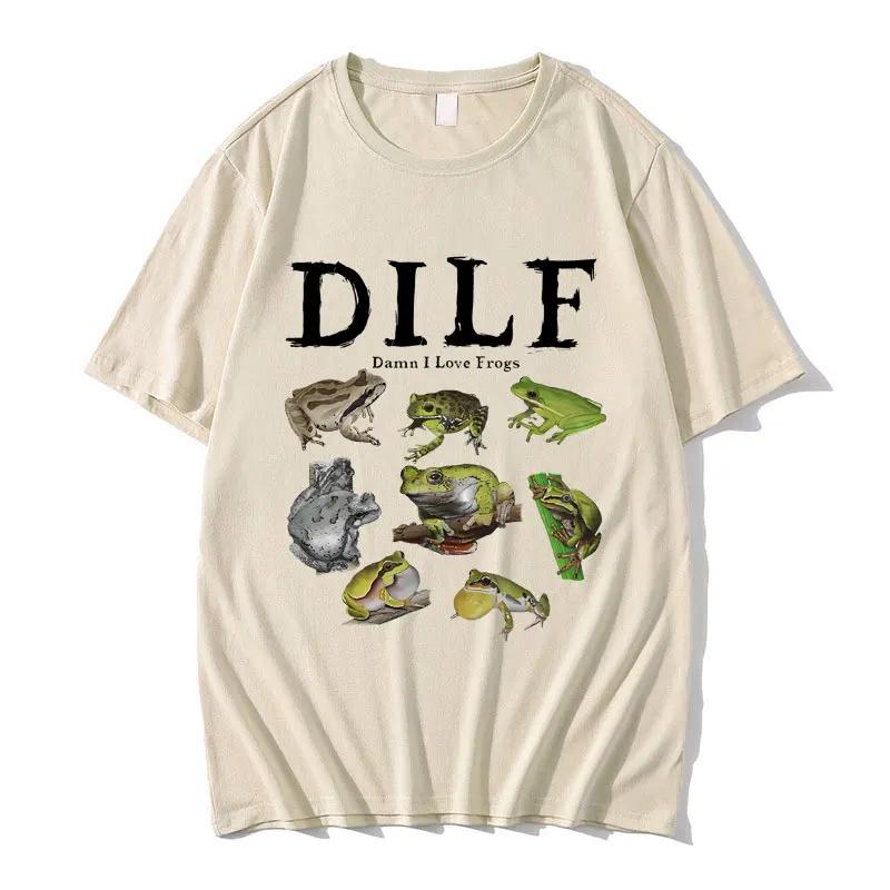 

Retro Dilf loves frog print Tshirtsfeaturing fun and expressive frog designs for Womens casual wear perfect for summer 4XL